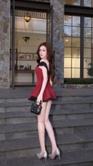 Đầm Xòe Bẹt Vai Phối Màu