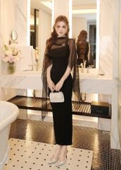 Đầm Body Chéo Ngực Charm Kèm Khăn Choàng