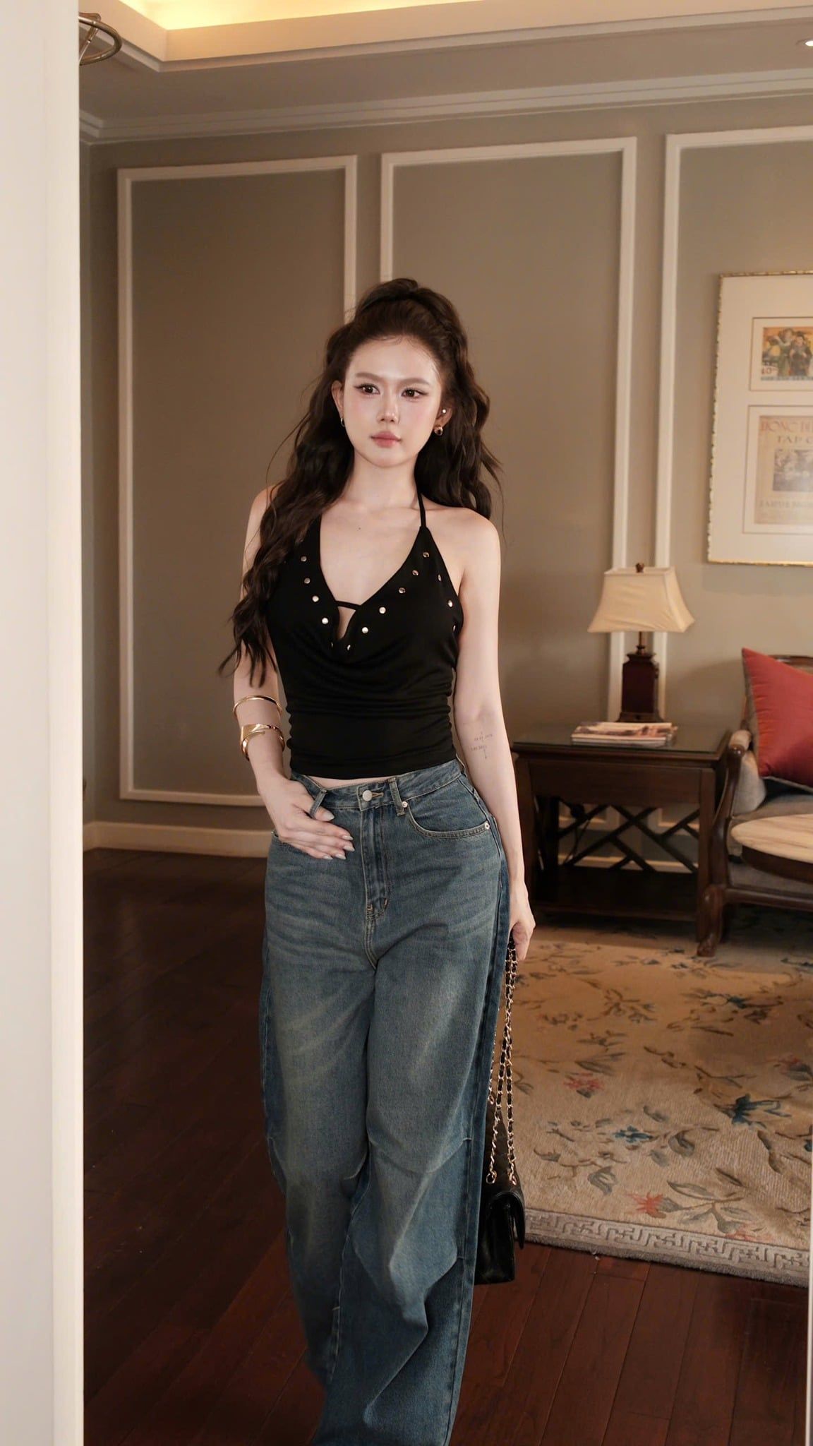 Áo Yếm Cổ Đổ Nút Bạc