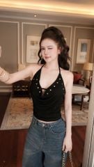 Áo Yếm Cổ Đổ Nút Bạc