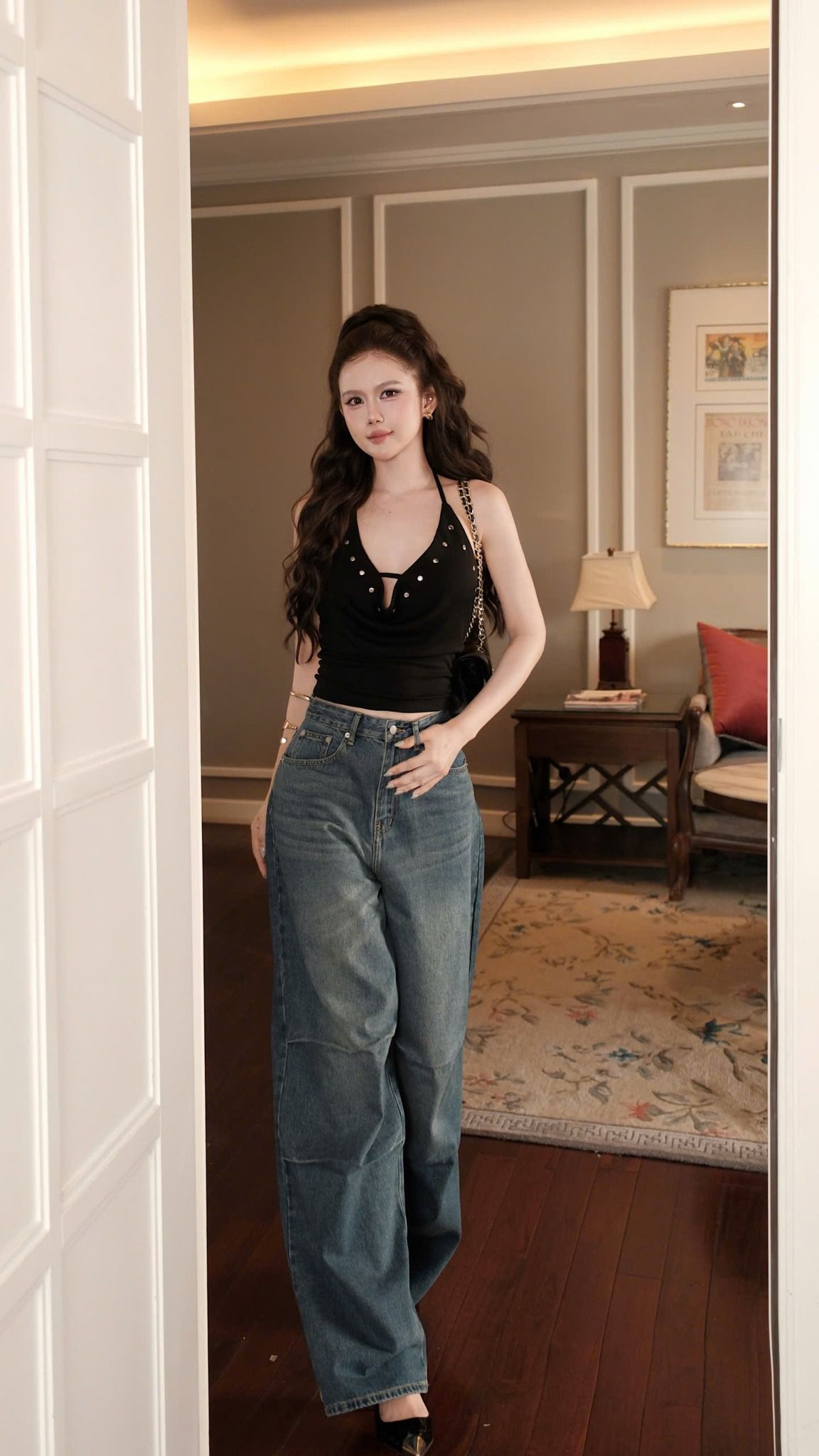 Áo Yếm Cổ Đổ Nút Bạc