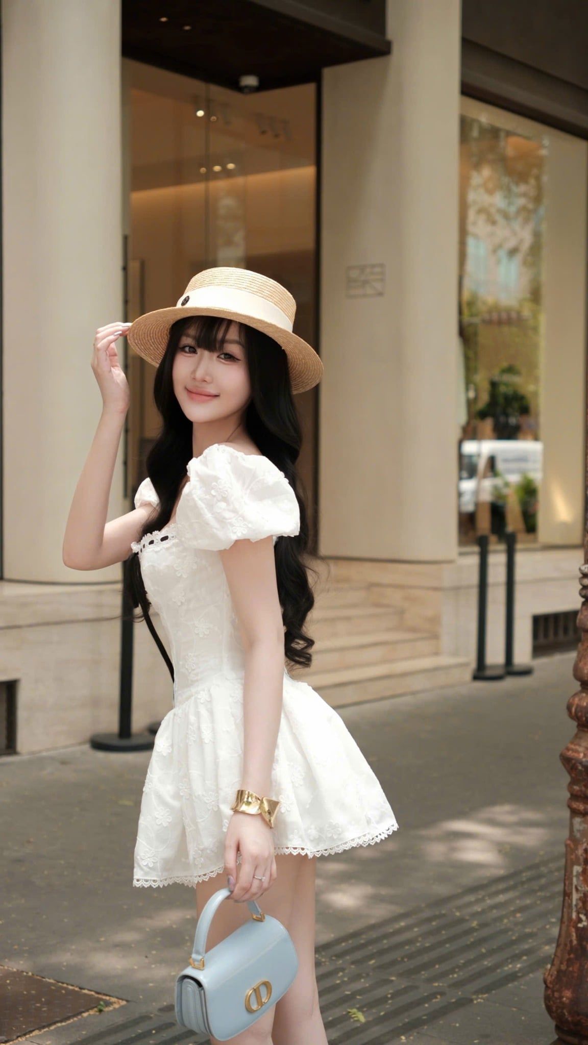 Đầm Tay Phồng Xô Hoa Nổi