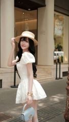 Đầm Tay Phồng Xô Hoa Nổi