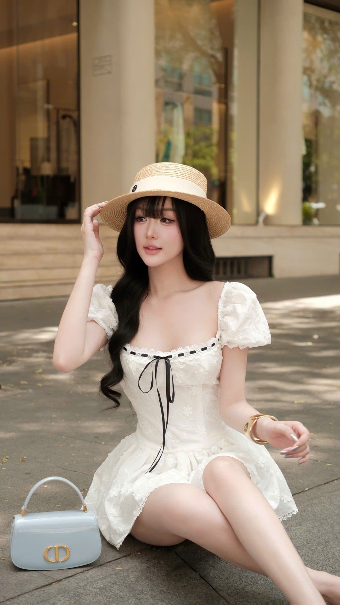 Đầm Tay Phồng Xô Hoa Nổi