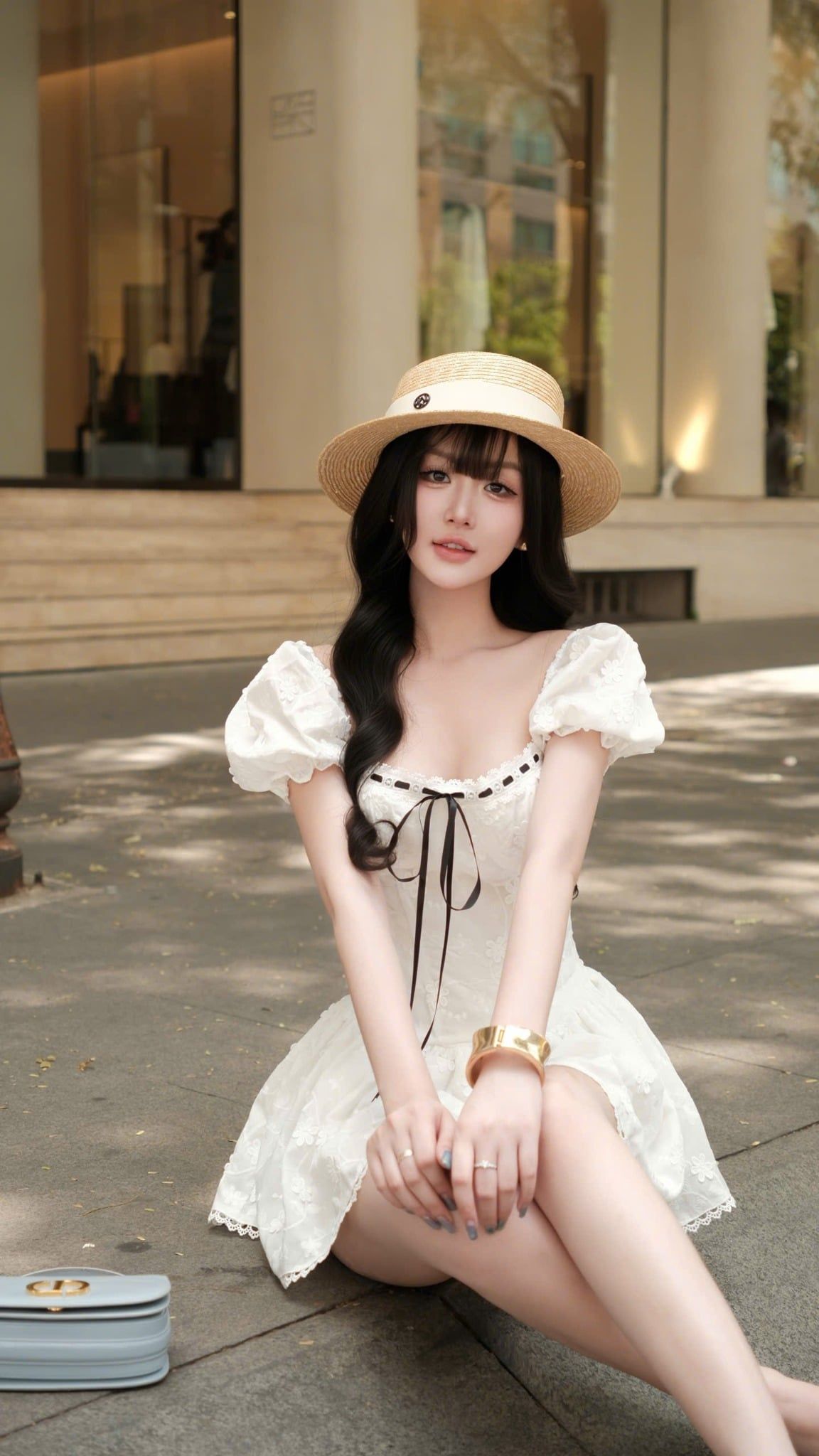 Đầm Tay Phồng Xô Hoa Nổi