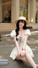 Đầm Tay Phồng Xô Hoa Nổi