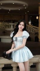 Đầm Tay Phồng Xô Hoa Nổi