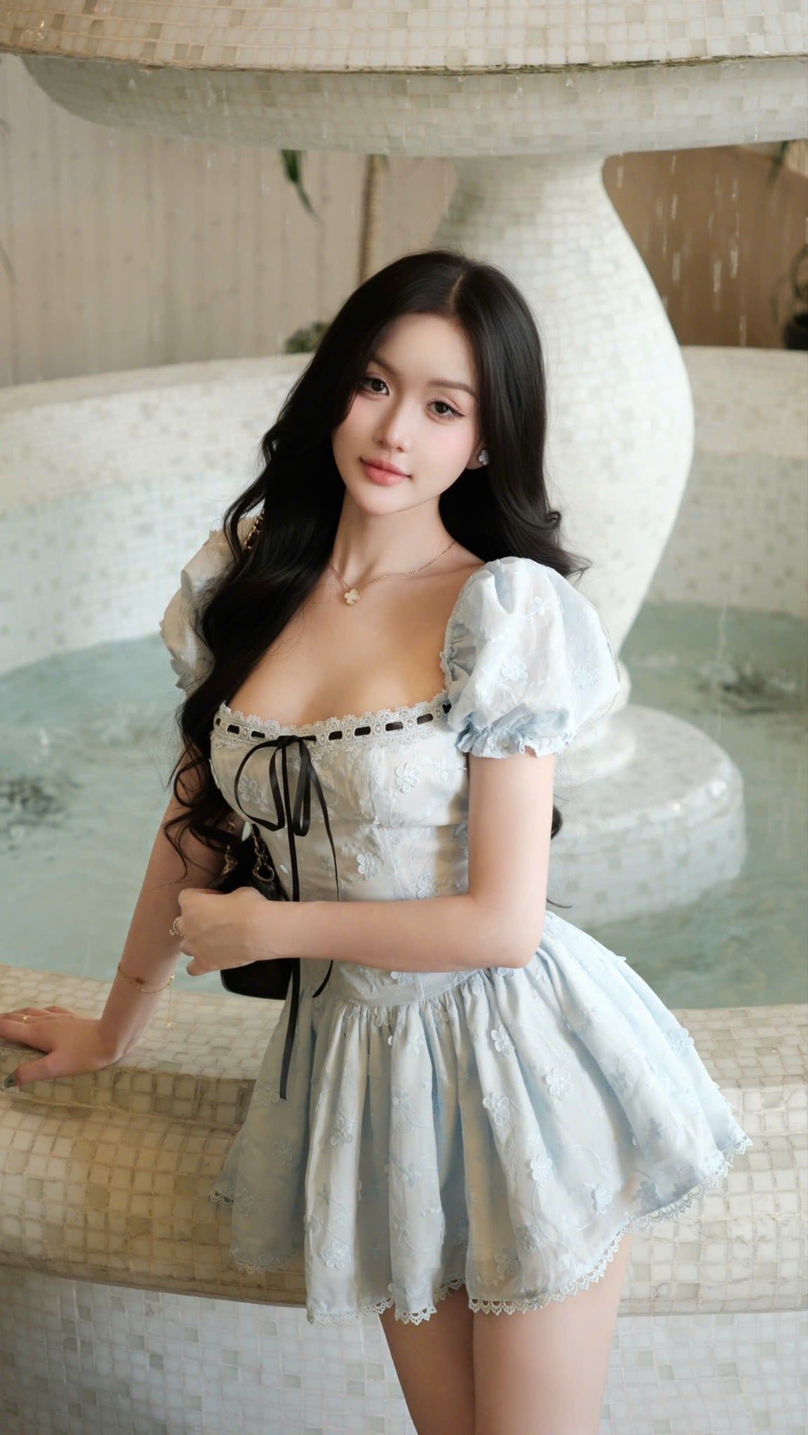 Đầm Tay Phồng Xô Hoa Nổi
