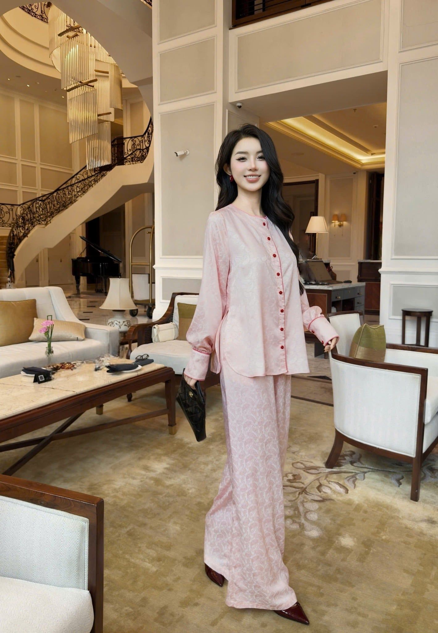 Set Bà Ba Họa Tiết Tay Phồng