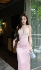 Đầm Lụa Cổ V Phối Ren