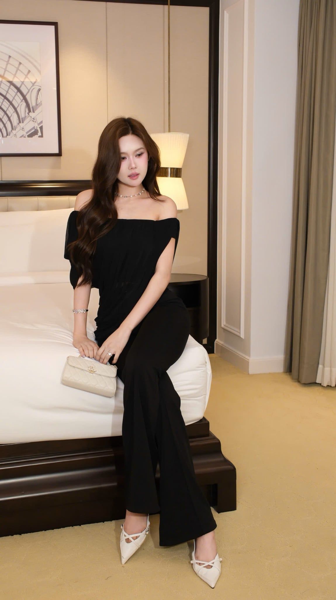 Áo Lưới Bẹt Vai Nhún