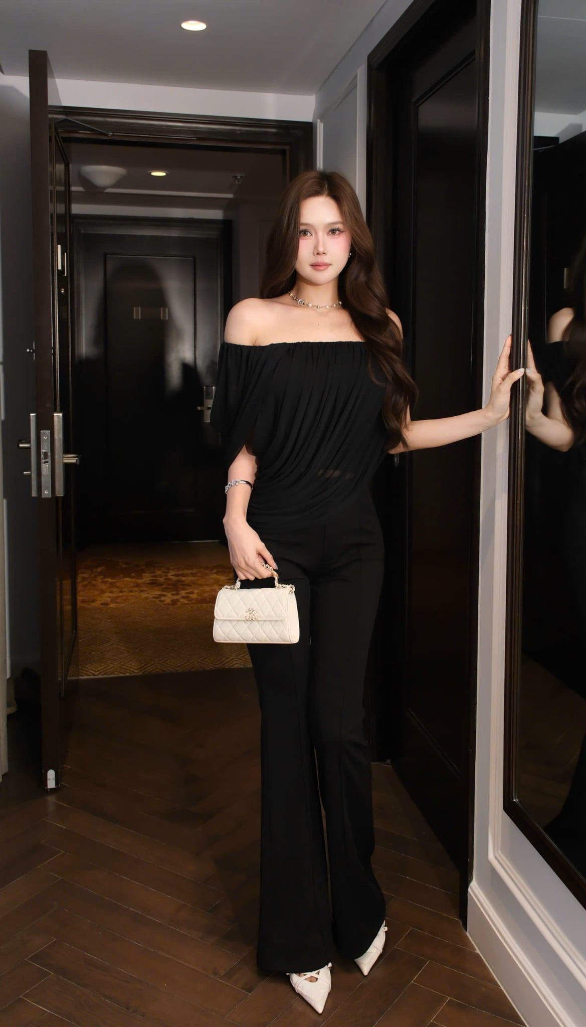 Áo Lưới Bẹt Vai Nhún