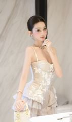Đầm Lưới Ren Xòe Đính Hoa