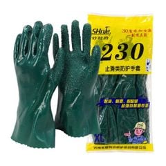 Găng Tay Chống Dầu Và Axit 230 Phủ Hạt Nhựa PVC Dài 30cm