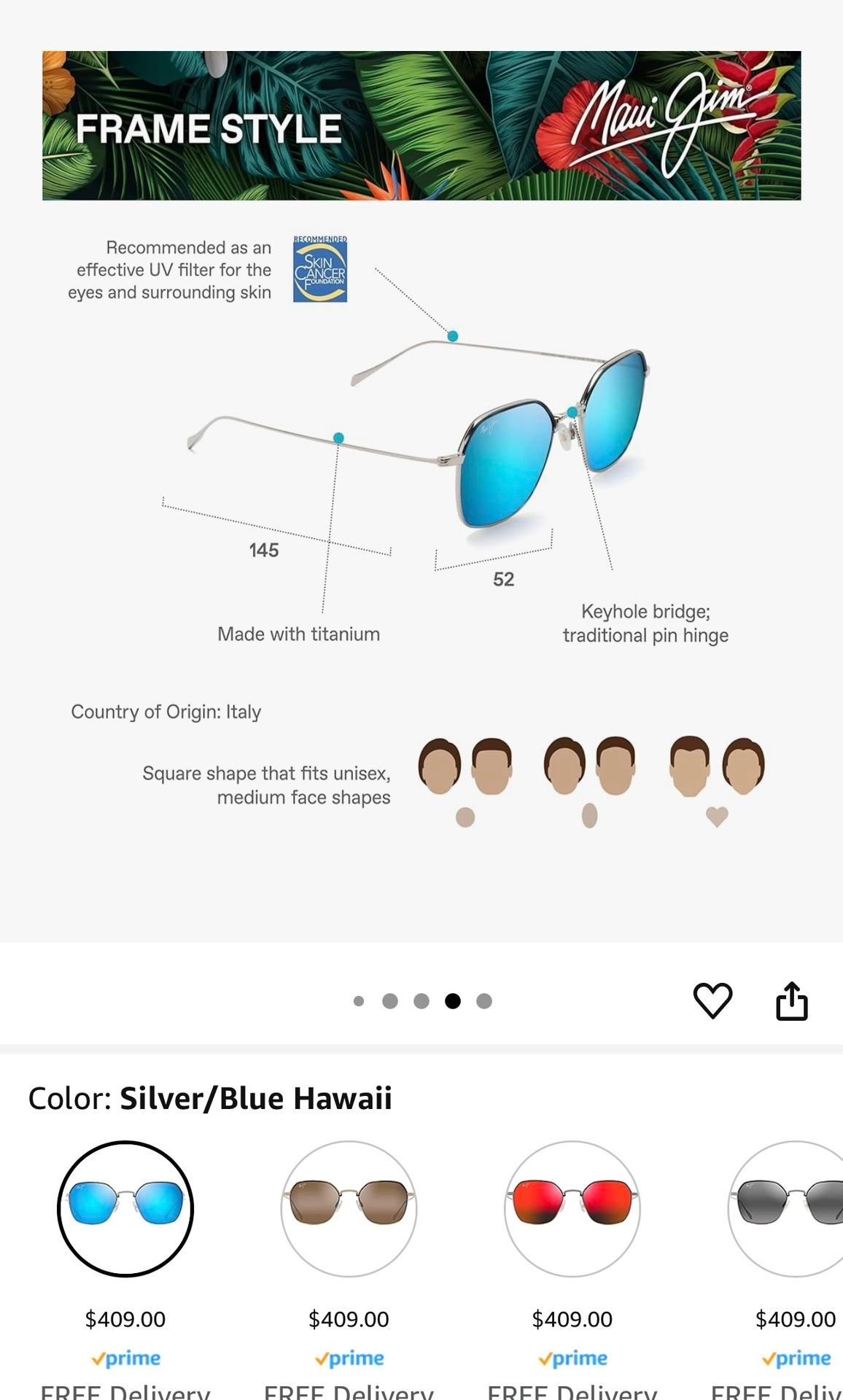  Maui Jim Moon Doggy Silve Blue Hawaii sunglasses 