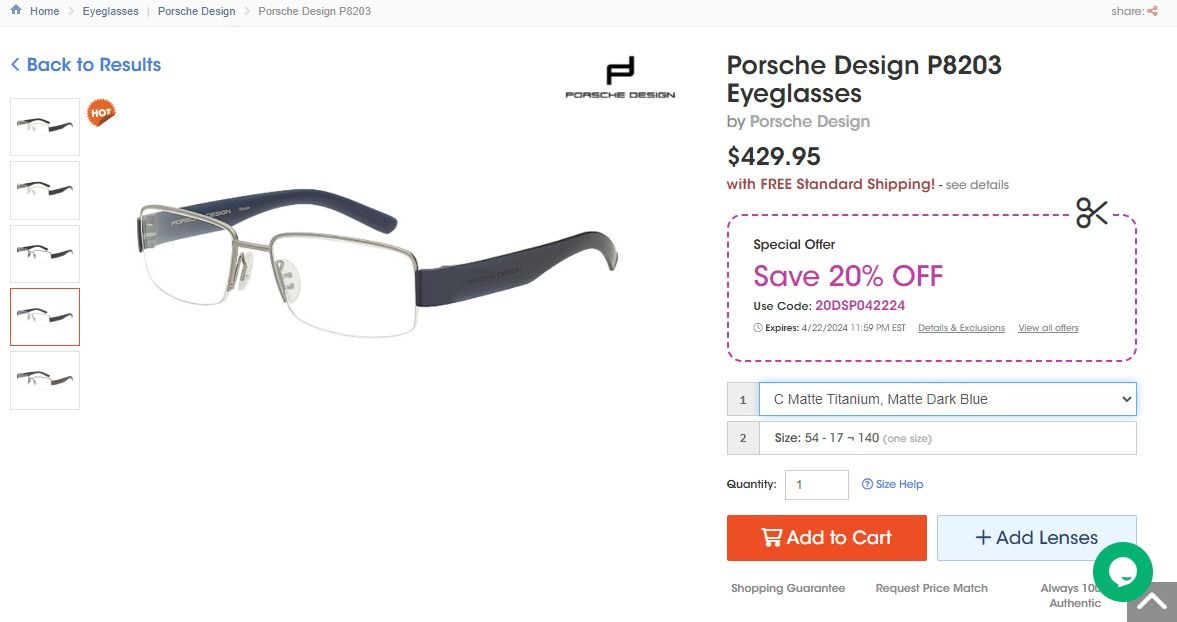  Porsche Design P 8203 C titanium eyeglasses 
