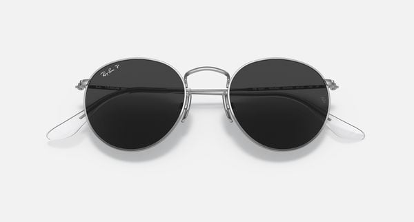  Ray Ban Round Titanium Polished Silver Frame Polarized Black Lenses sunglasses 