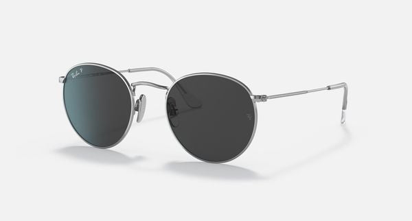 Ray Ban Round Titanium Polished Silver Frame Polarized Black Lenses sunglasses 