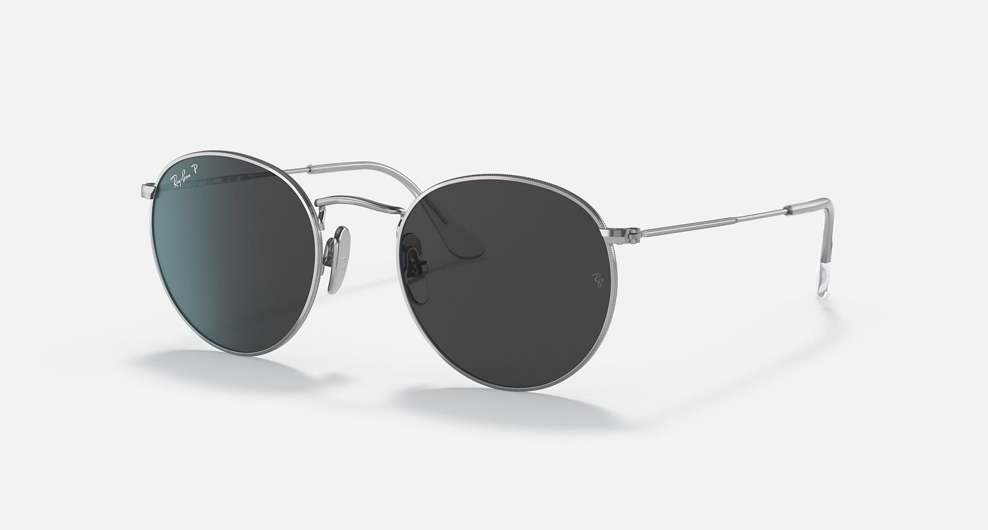  Ray Ban Round Titanium Polished Silver Frame Polarized Black Lenses sunglasses 