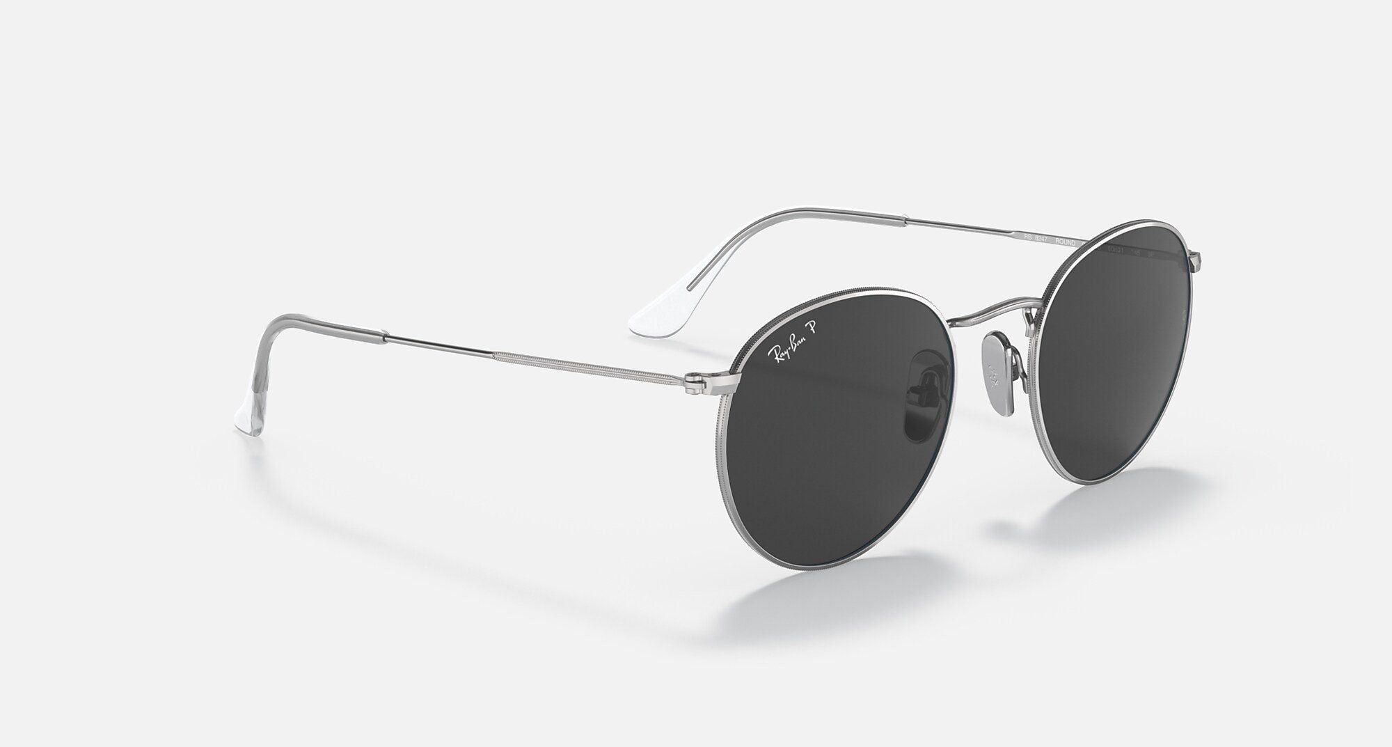  Ray Ban Round Titanium Polished Silver Frame Polarized Black Lenses sunglasses 