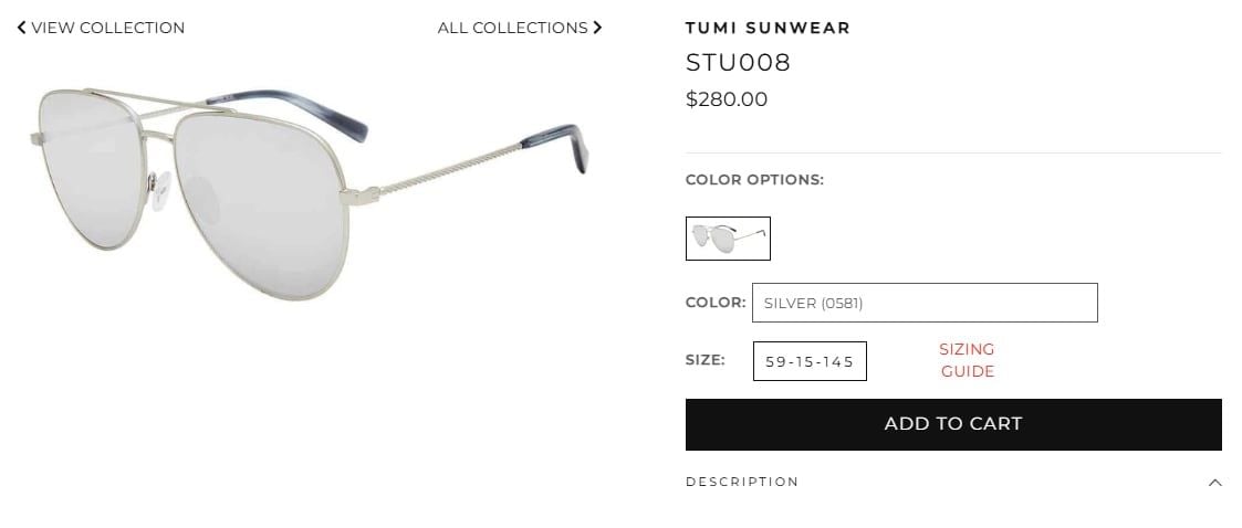  Tumi STU008 silver sunglasses 