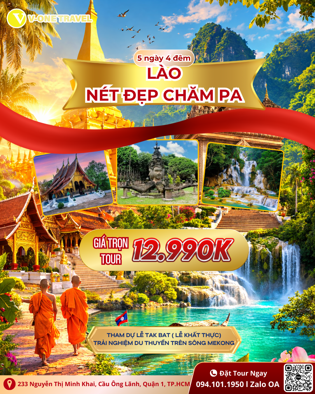 LÀO – NÉT ĐẸP CHĂM PA | VIÊNG CHĂN – LUANG PRABANG – MUANG FUANG 5N4Đ