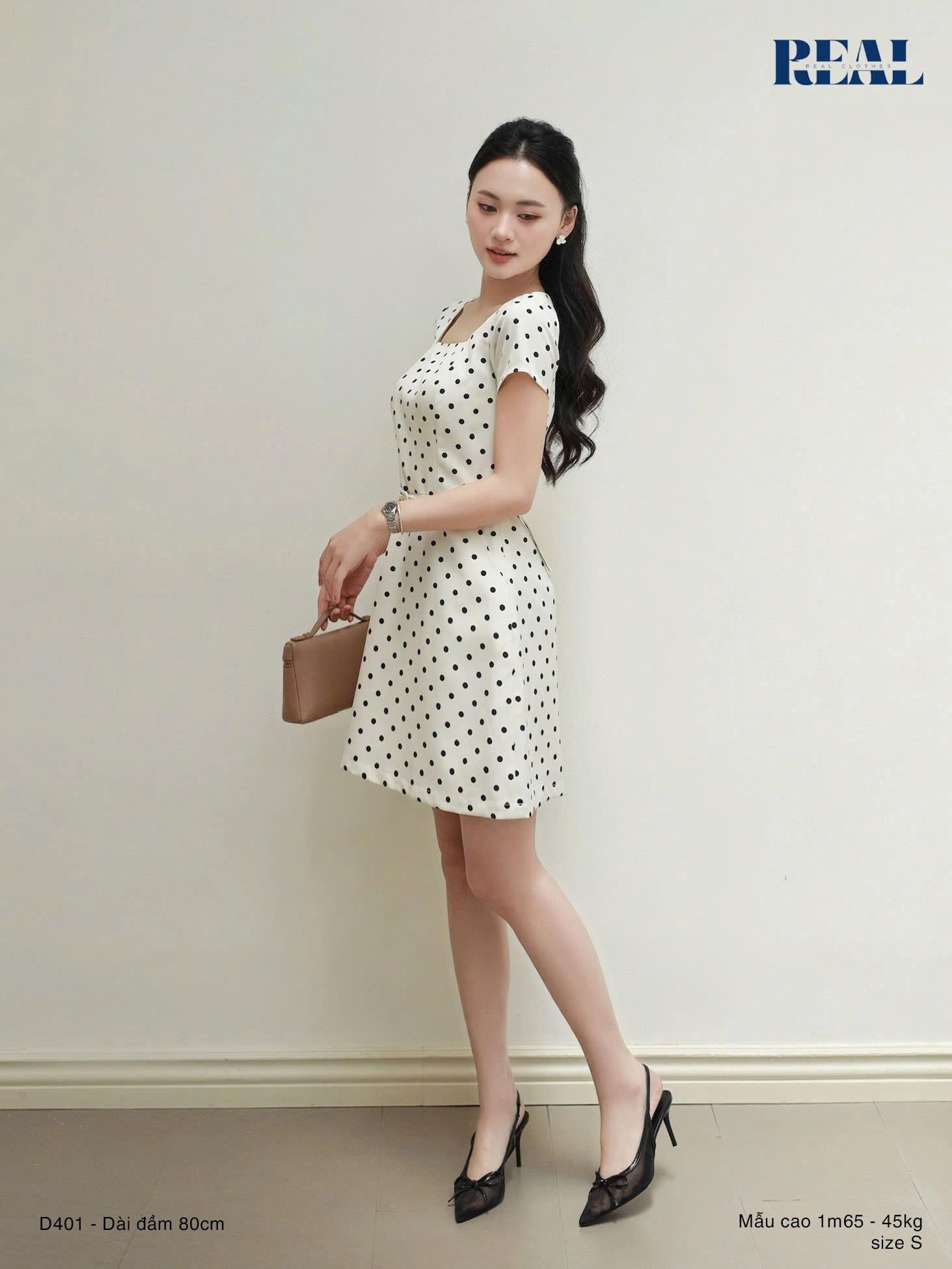 Đầm Lisa chấm bi kem