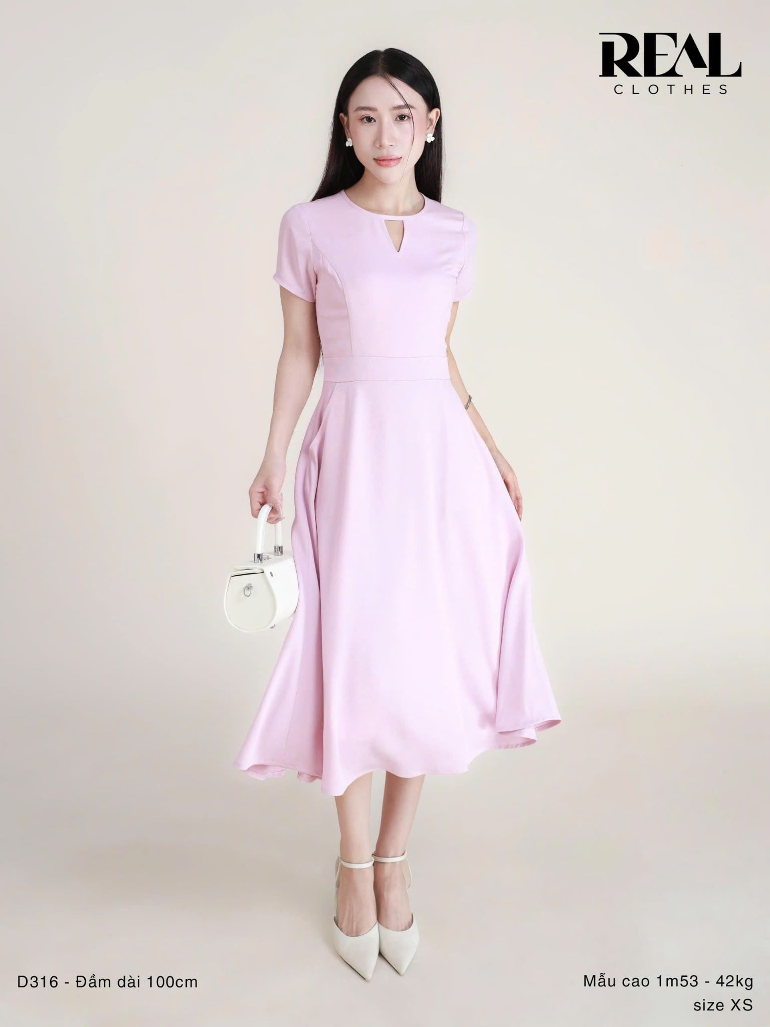 Đầm cổ tròn cách điệu hồng tím