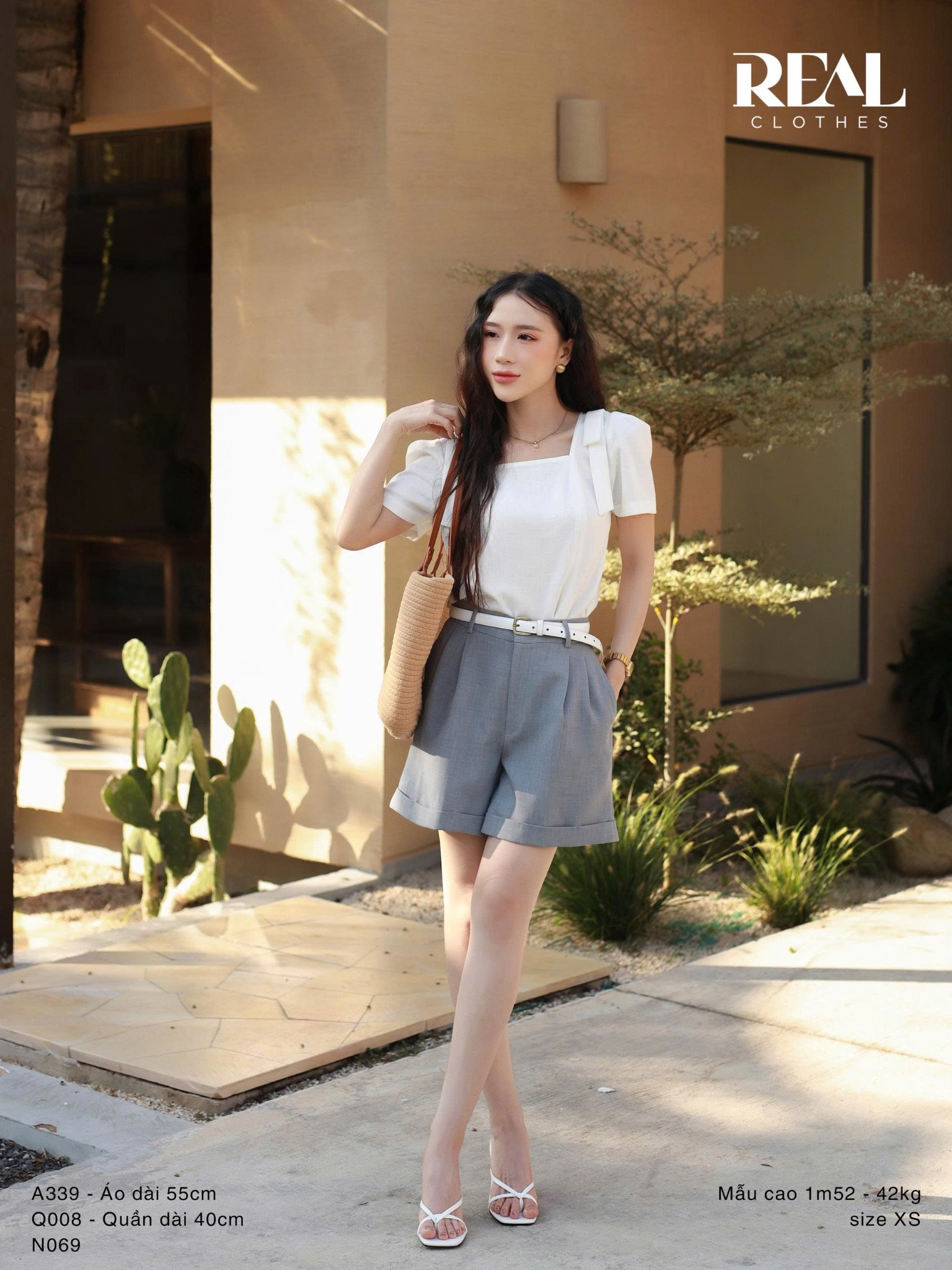 Quần short lật lai xám