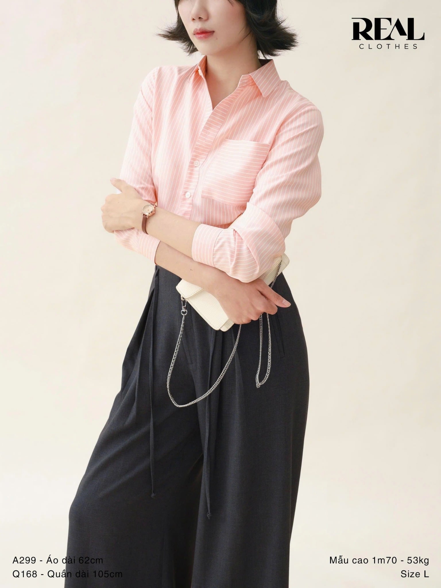 Sơ mi túi sọc hồng cam