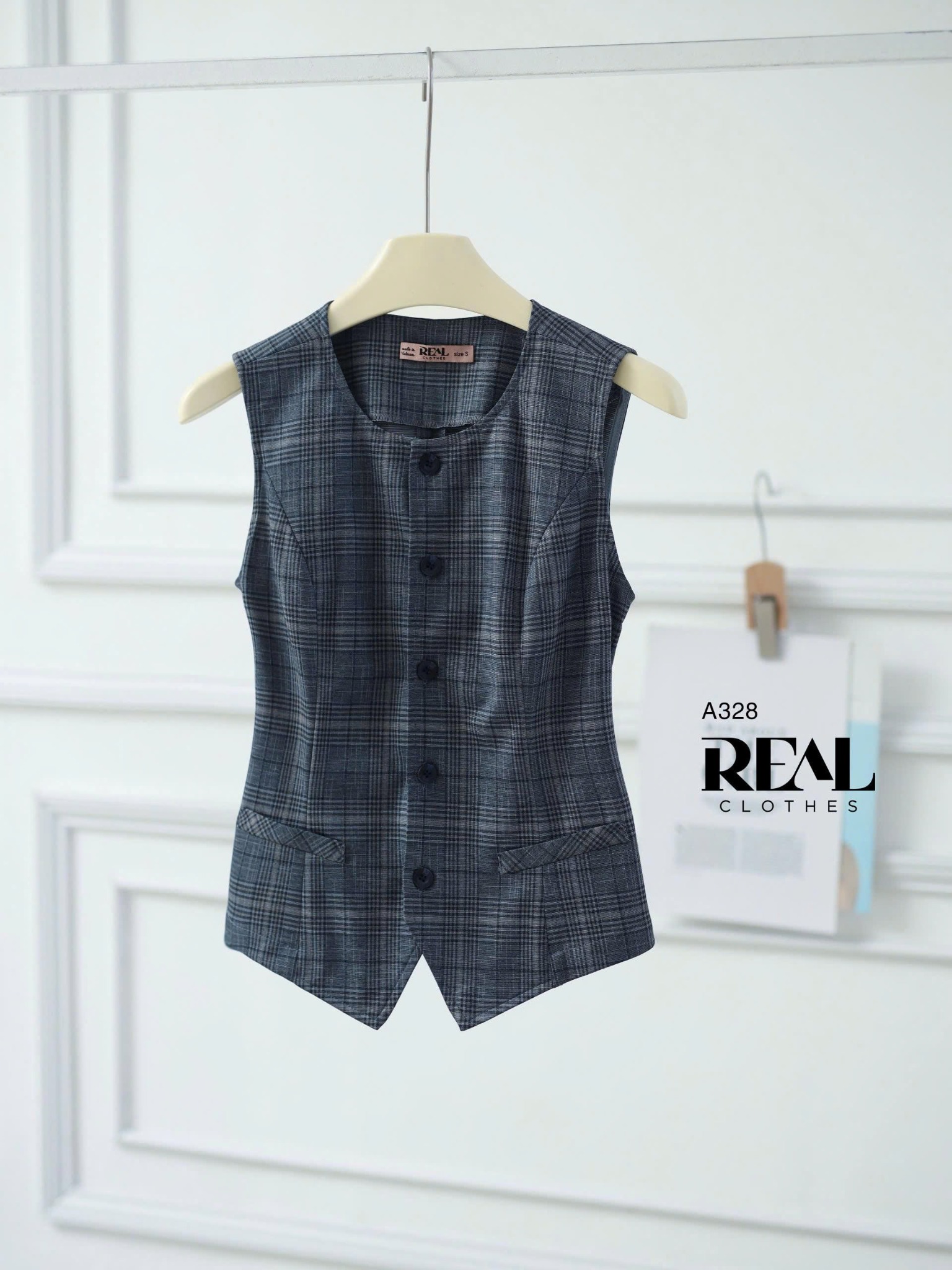 Áo kiểu ghile caro xanh