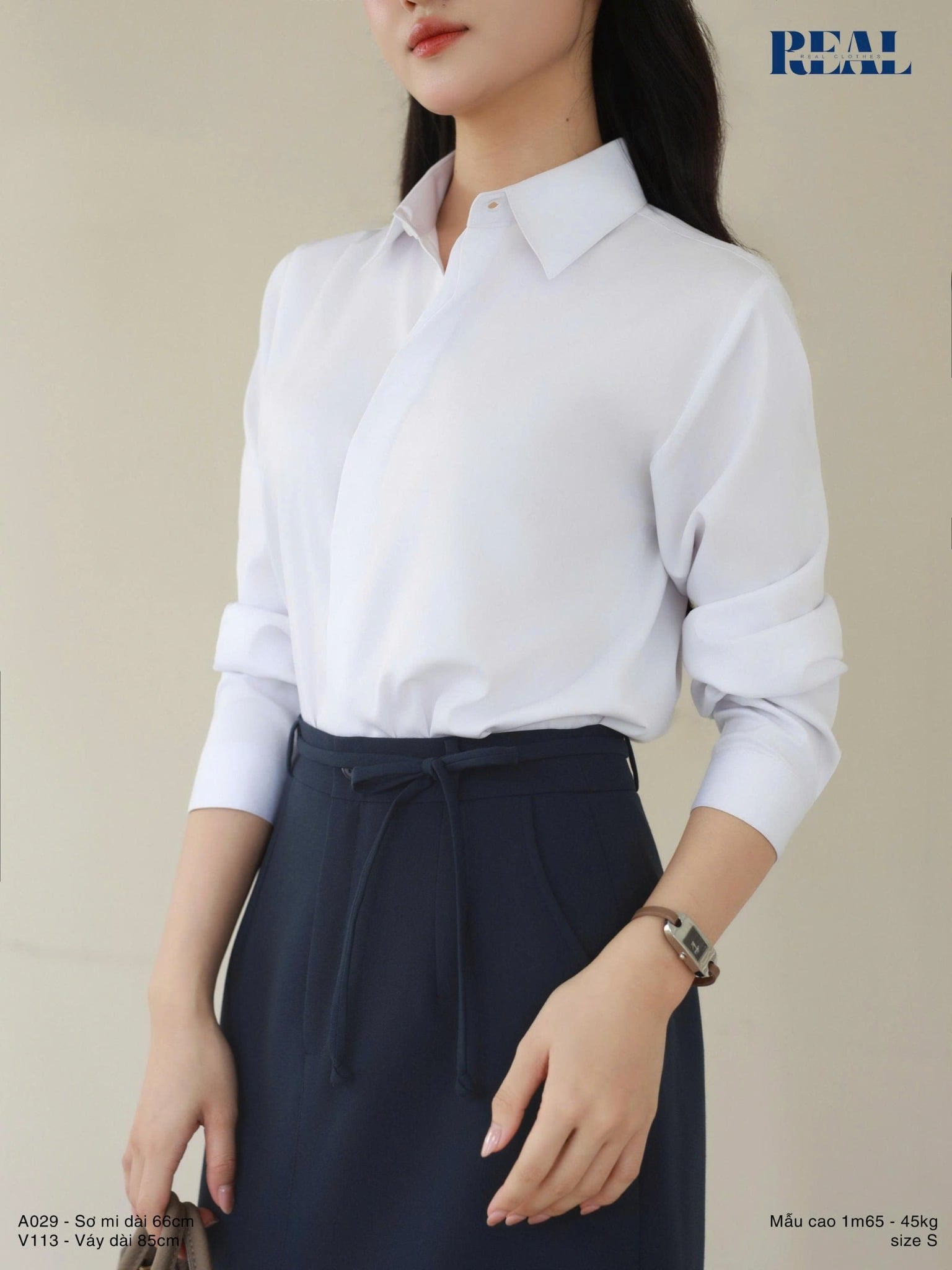 Sơ mi basic cổ nhọn trắng
