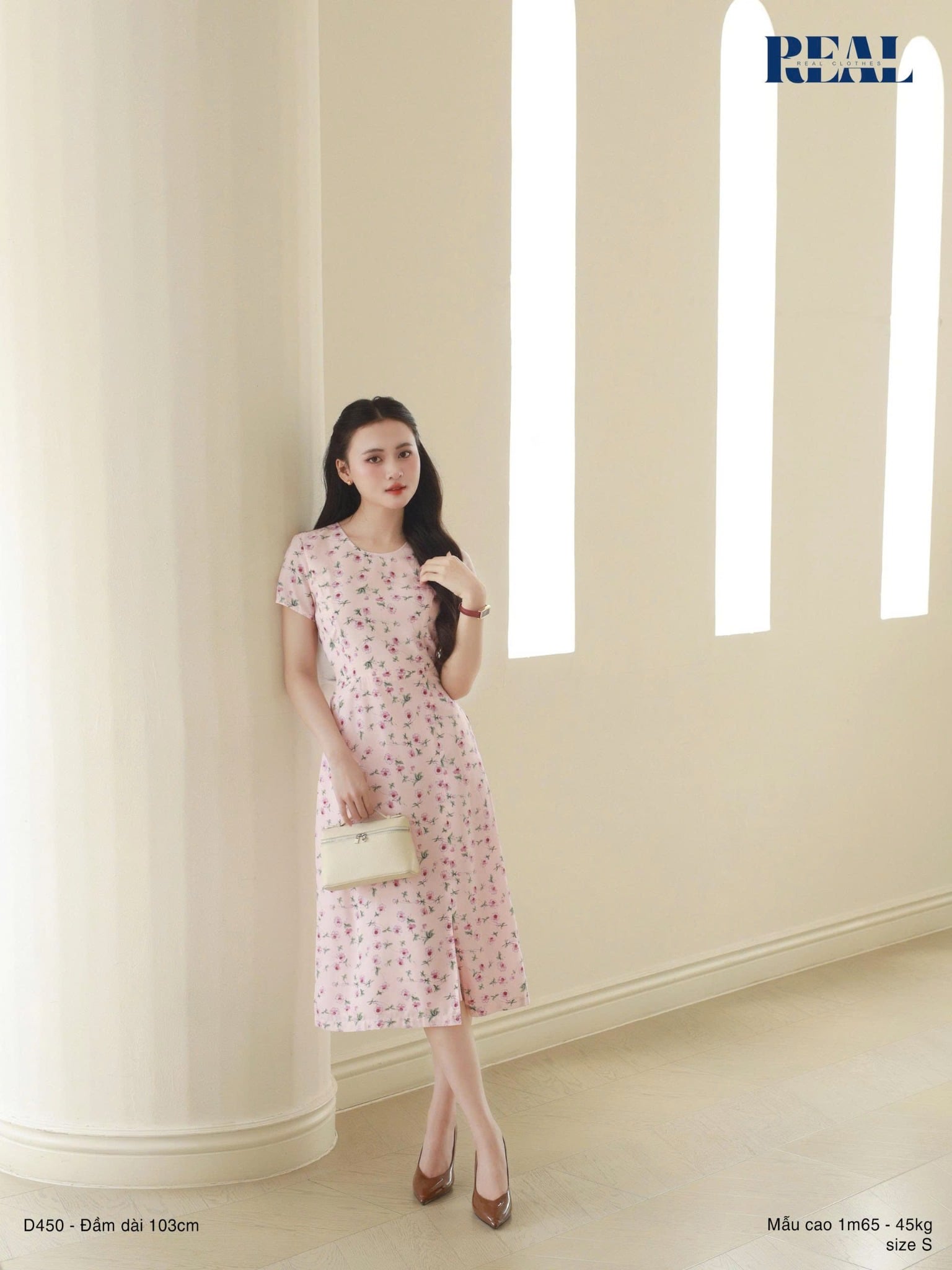 Đầm xẻ tà hoa hồng SALE