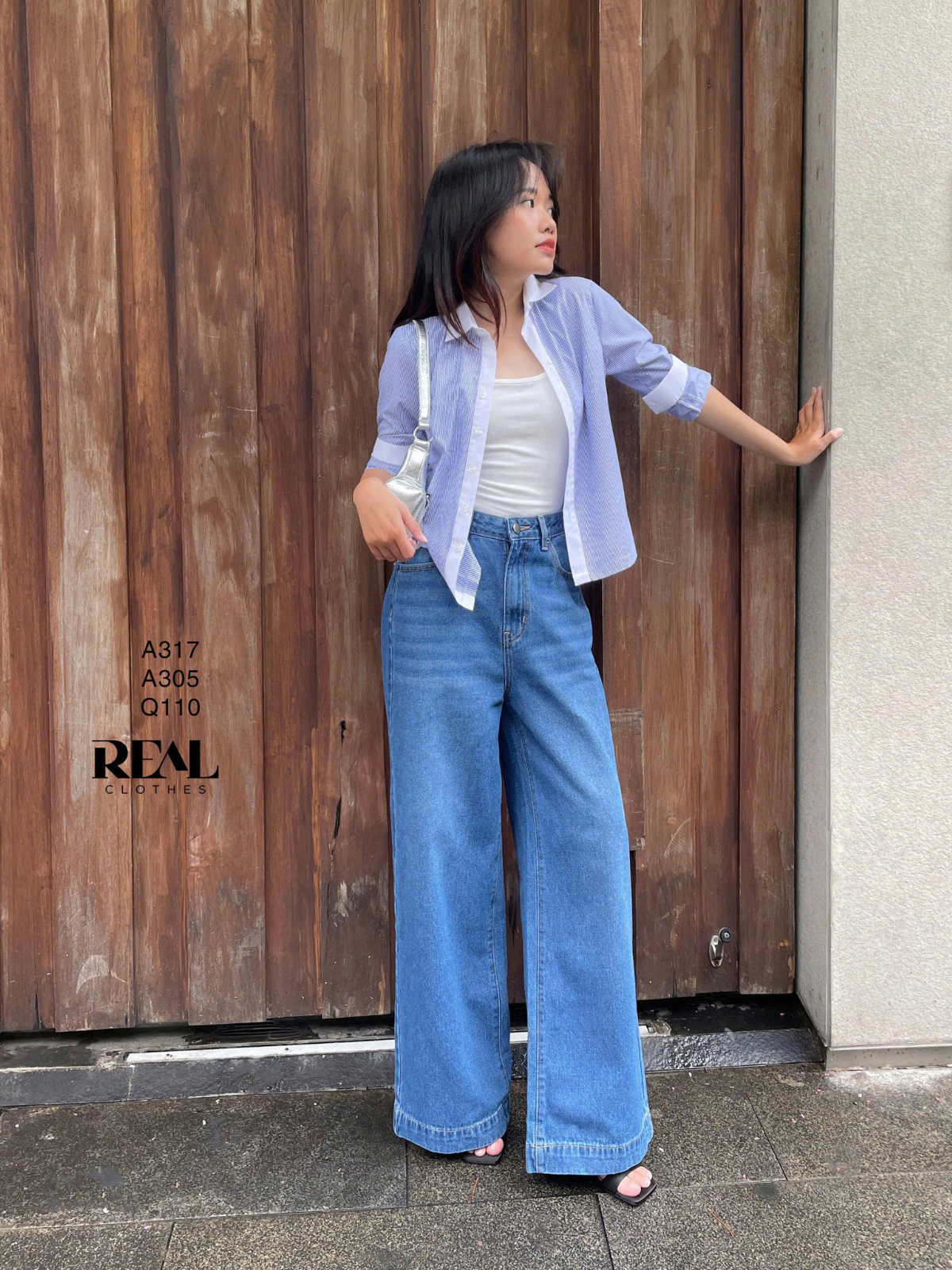 Sơ mi crop sọc xanh đậm SALE