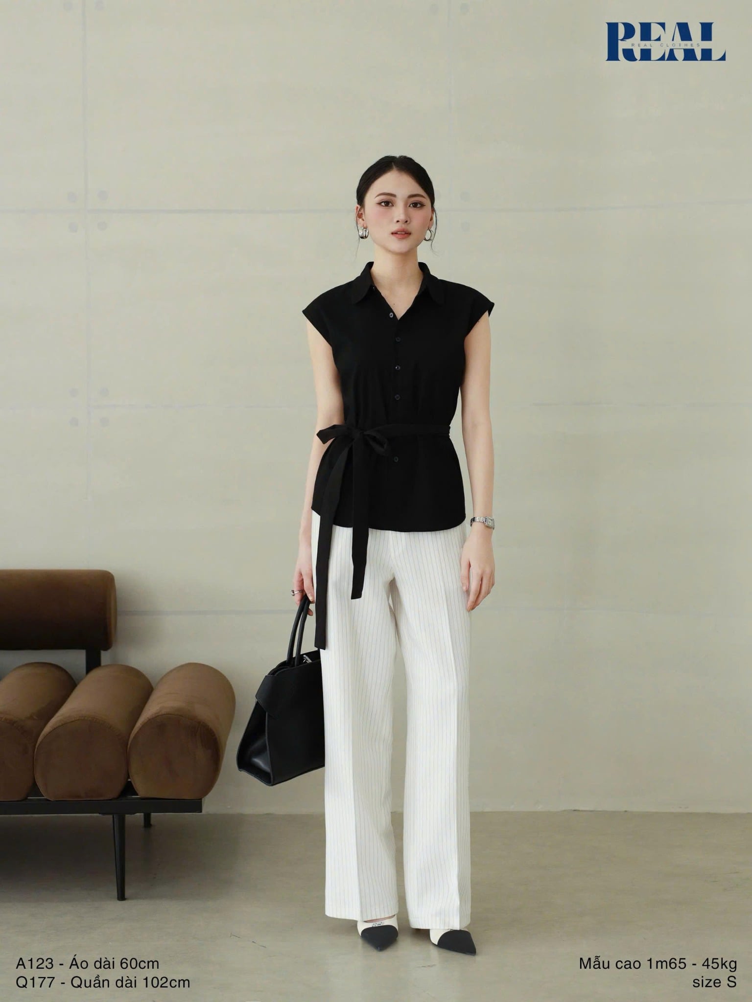 Sơ mi tay liền linen đen