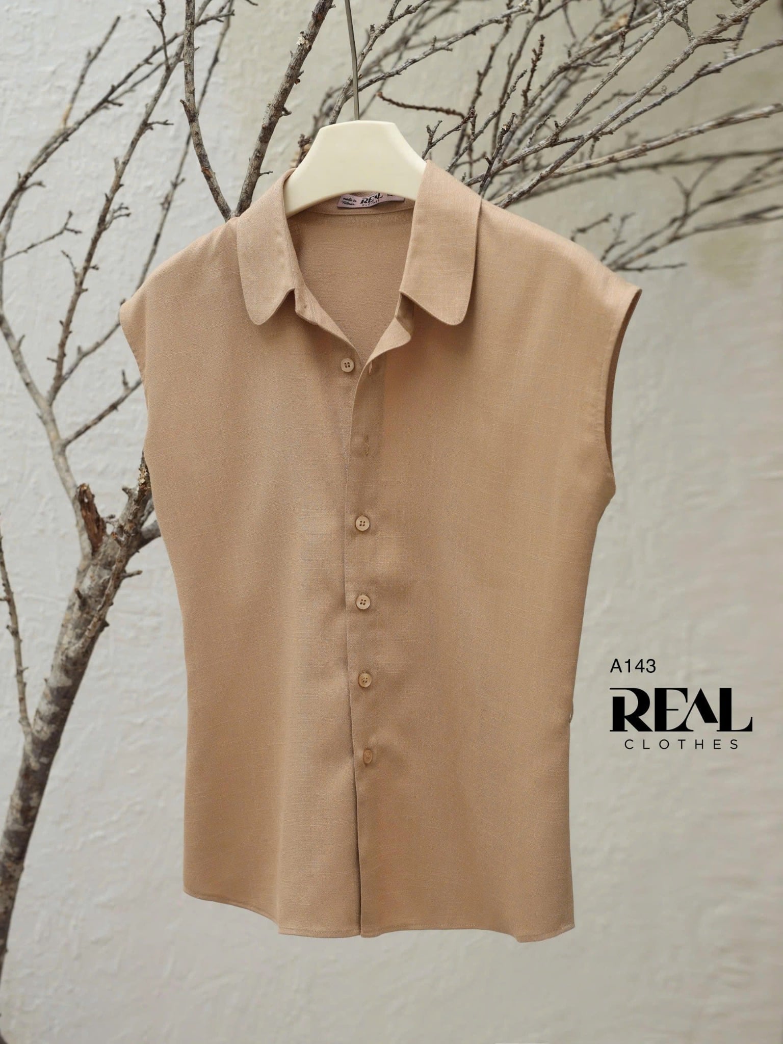 Sơ mi tay liền linen cà phê sữa