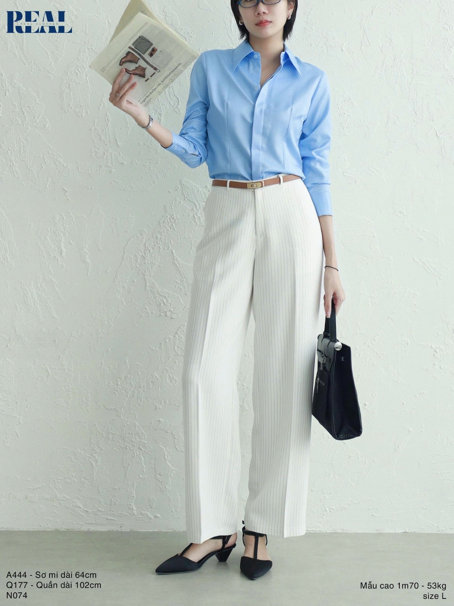  Quần suông Paris sọc trắng 