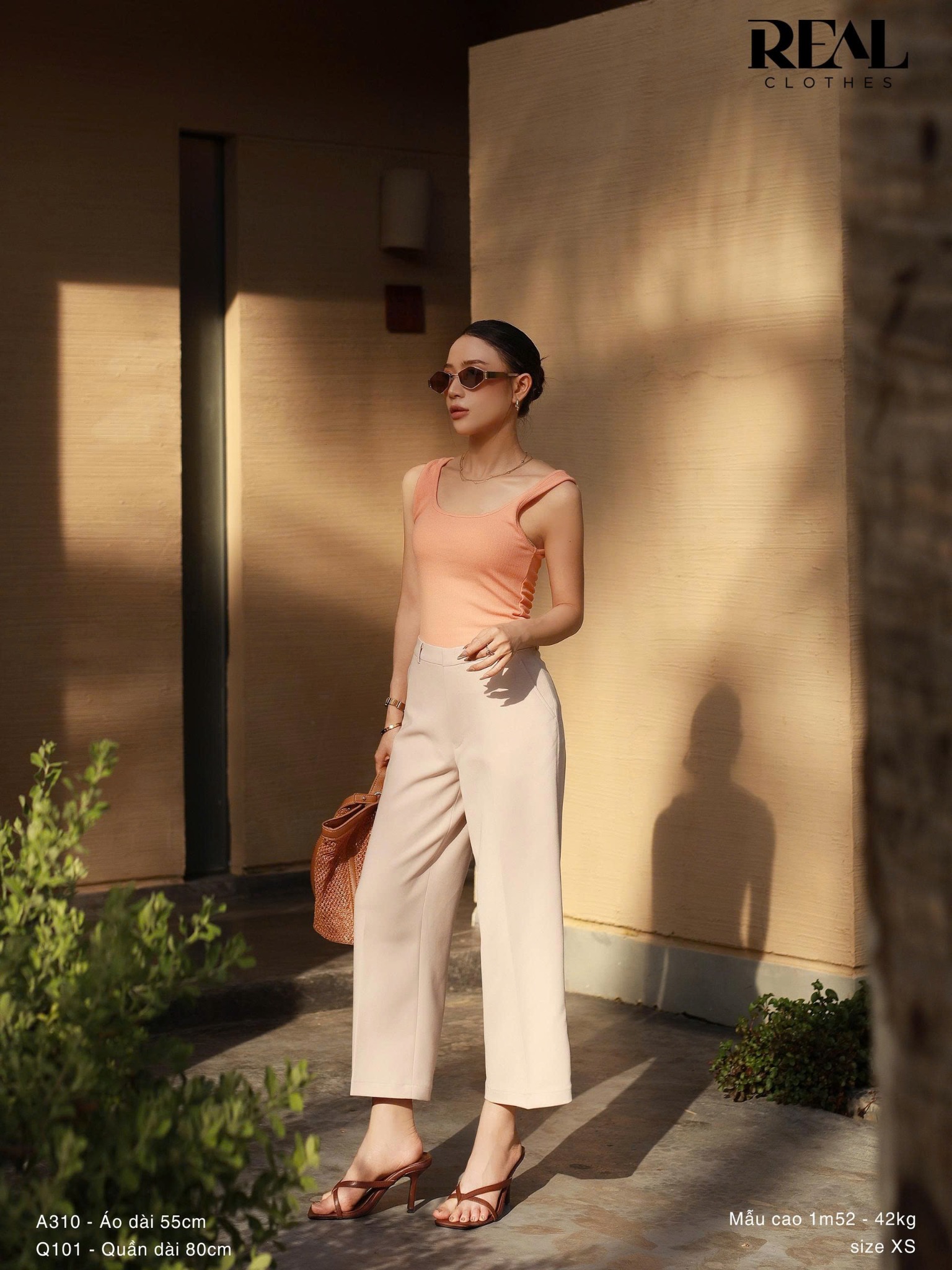 Áo tank top cổ U cam SALE