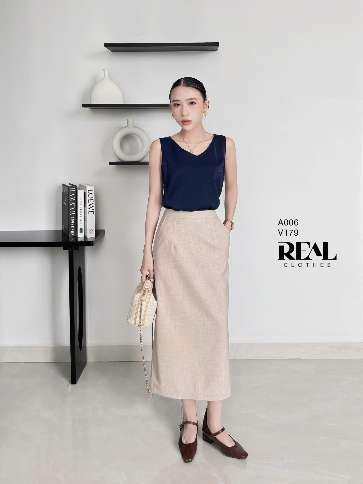 Váy Japan dài kem gân