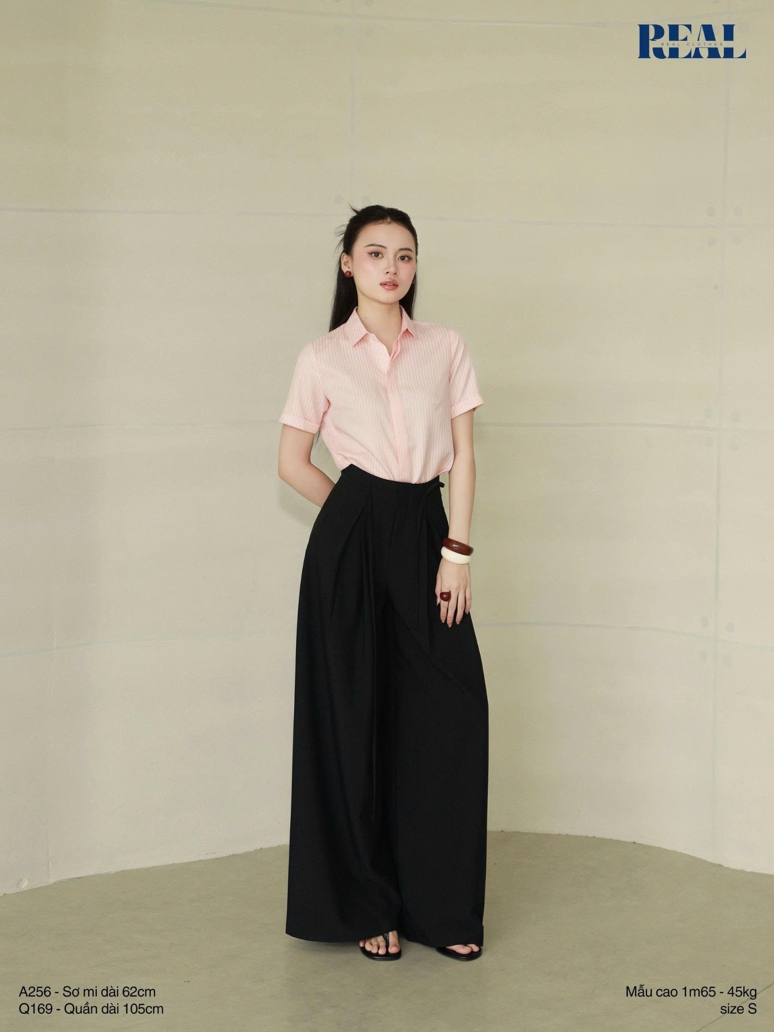 Sơ mi sọc hồng cam tay đủ