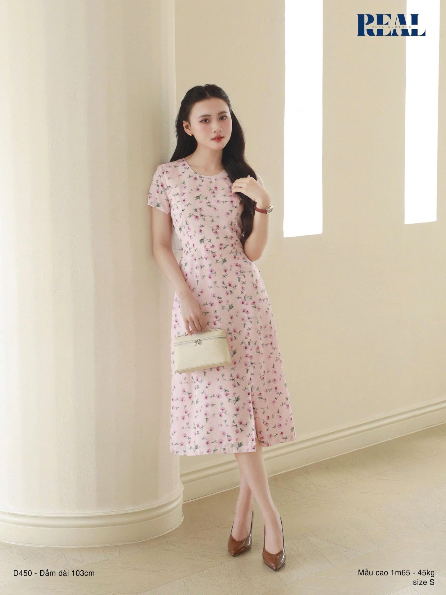 Đầm xẻ tà hoa hồng SALE