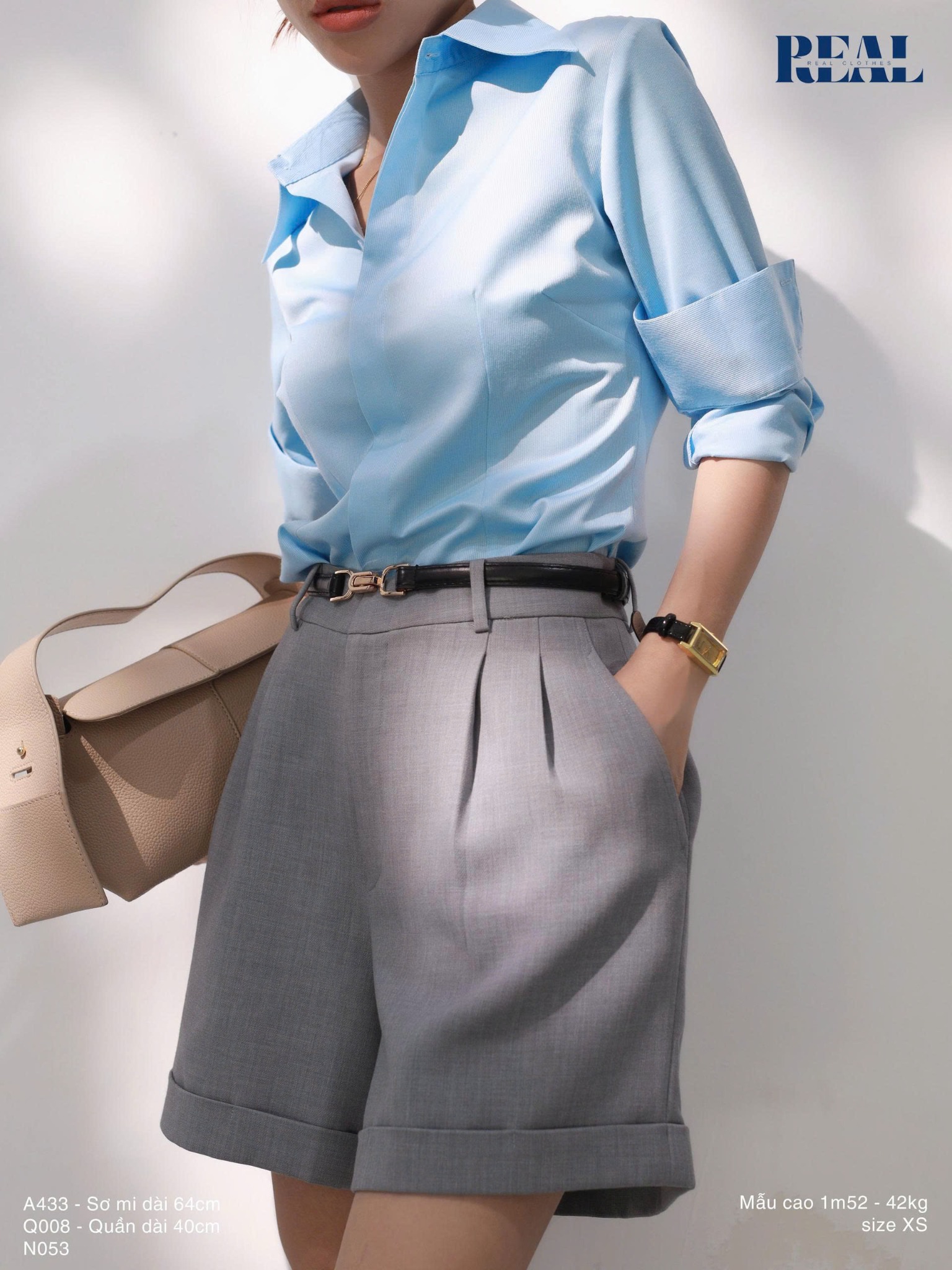 Quần short lật lai xám