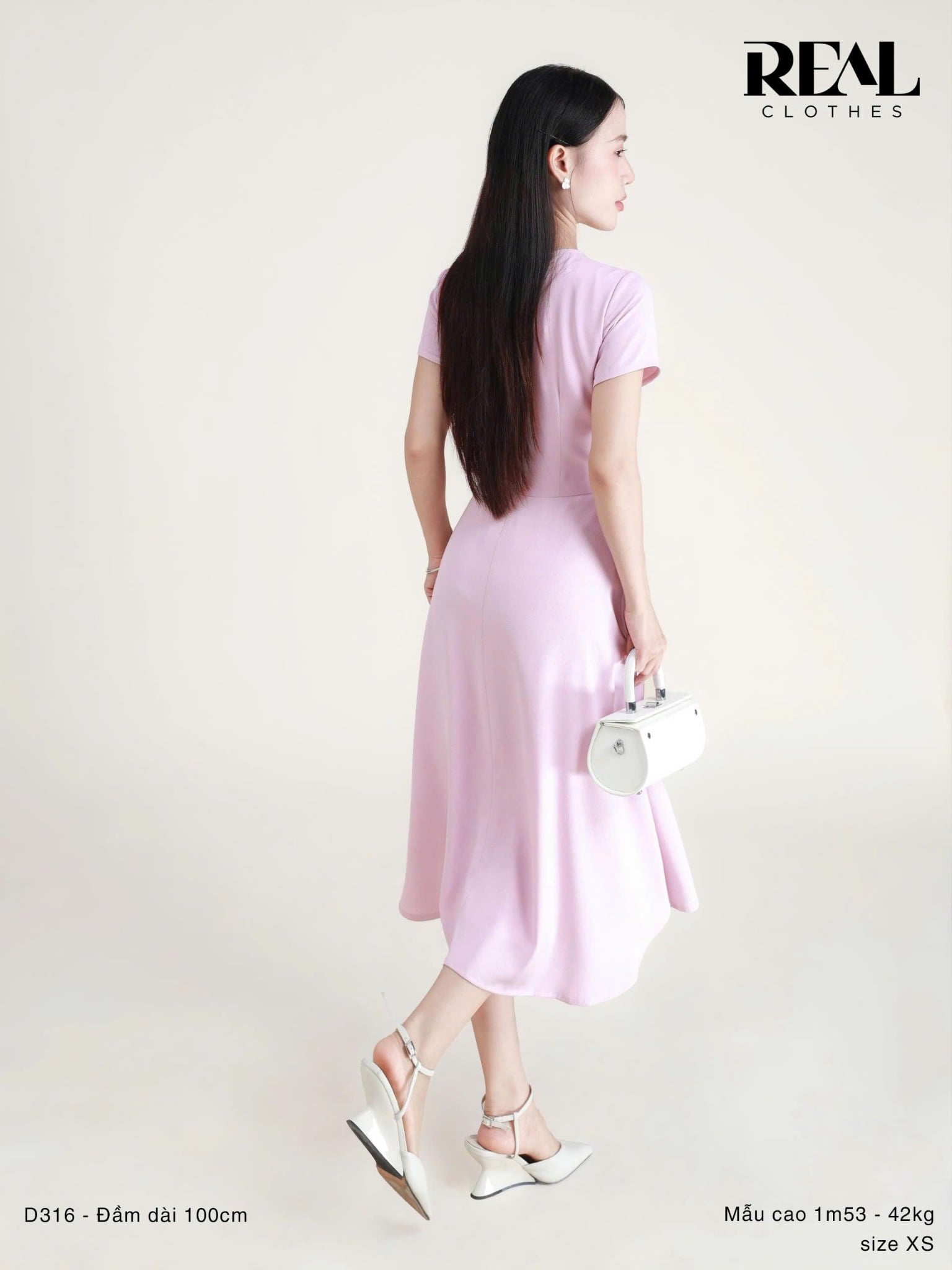 Đầm cổ tròn cách điệu hồng tím