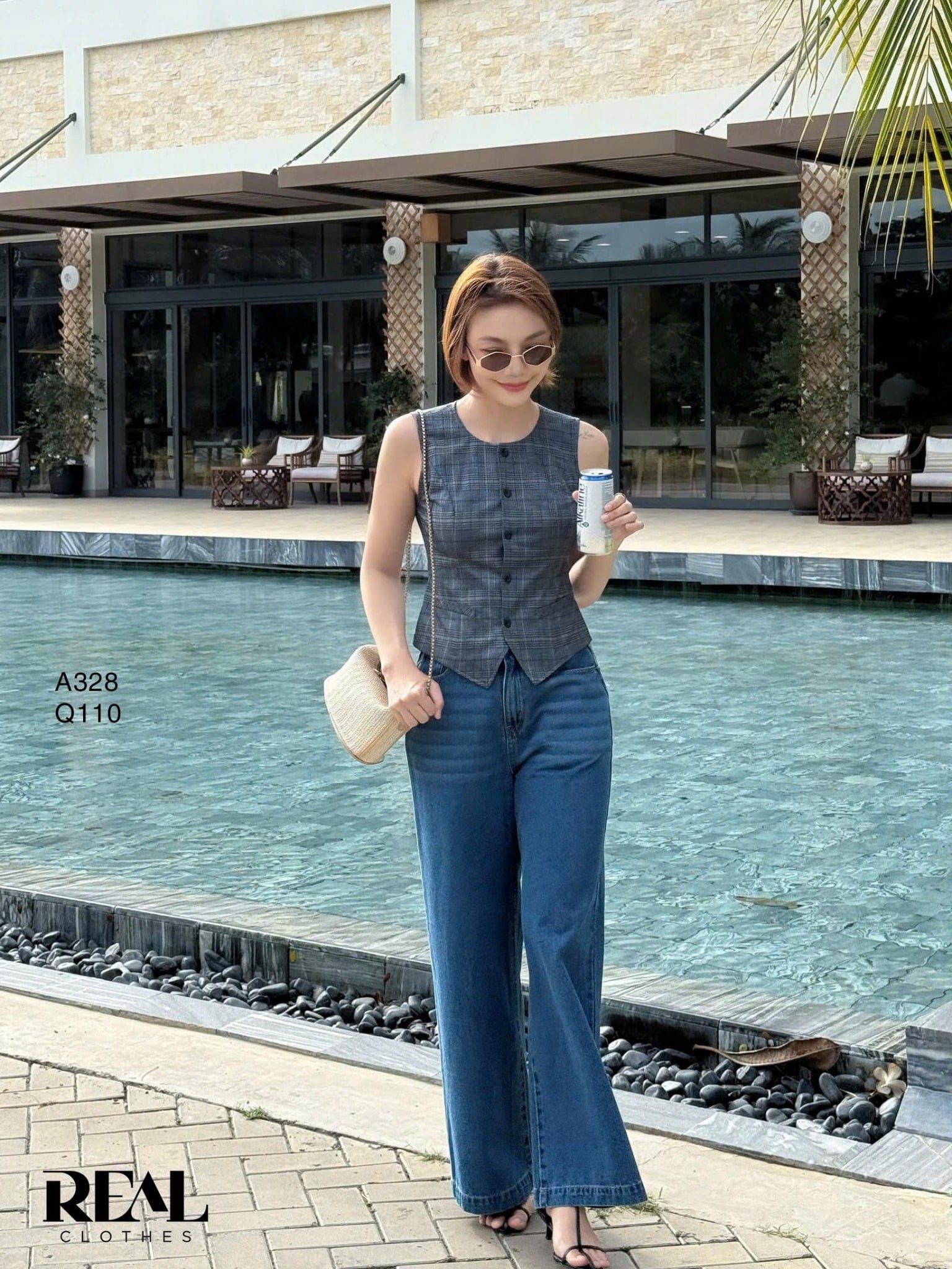 Quần Jeans suông xanh