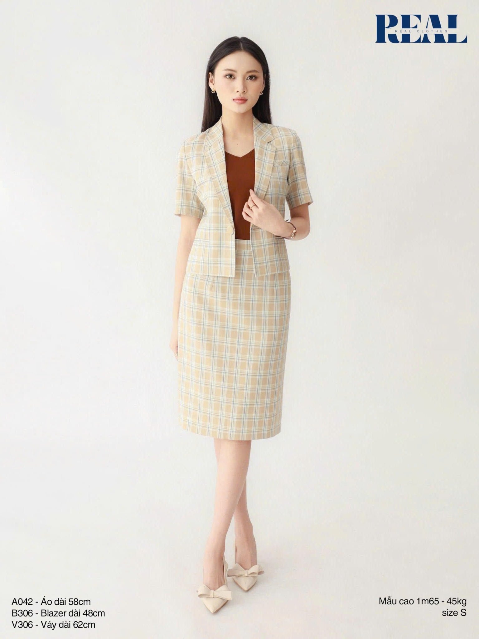 Blazer tay ngắn caro vàng