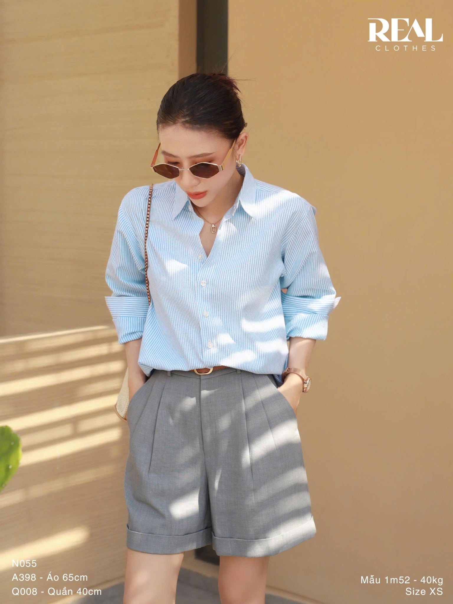 Sơ mi form rộng sọc blue SALE