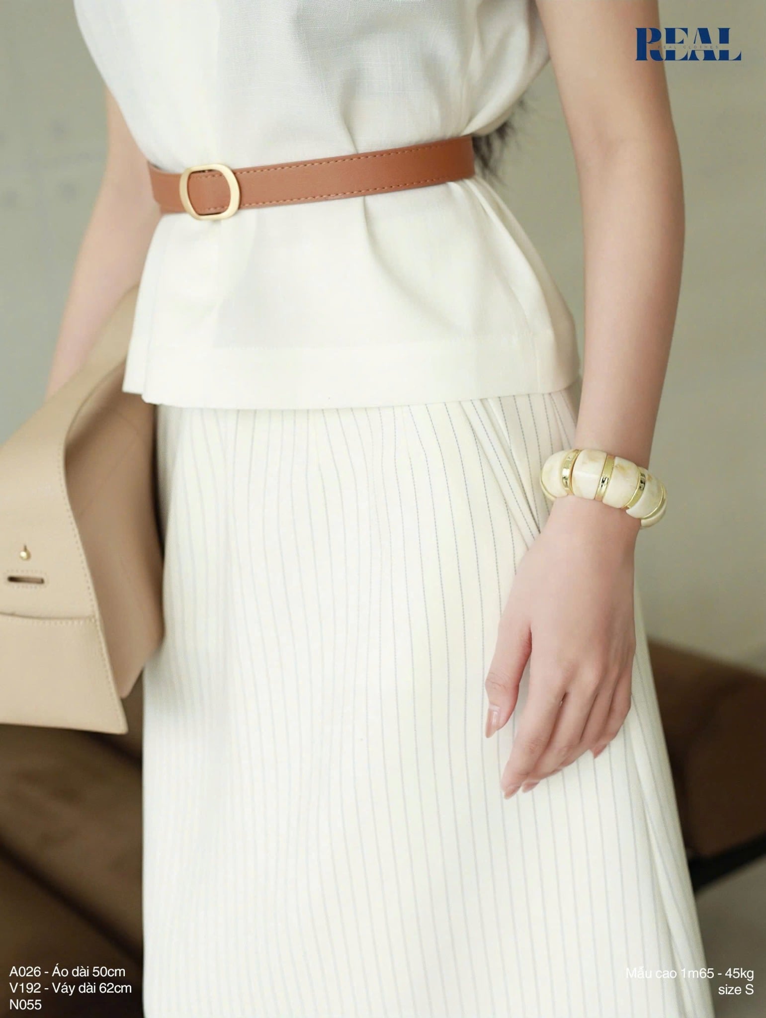 Váy Tokyo midi sọc trắng