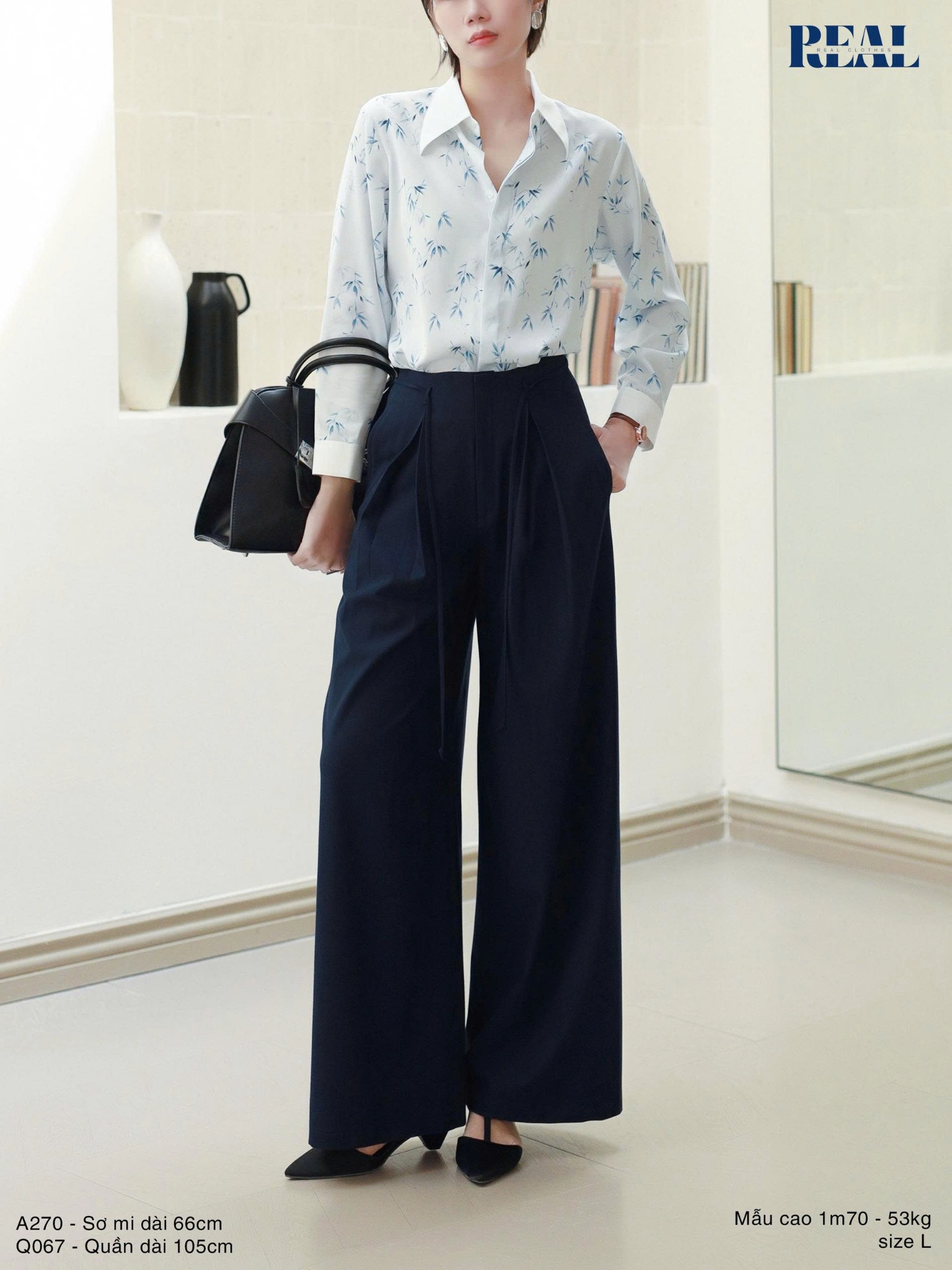 Sơ mi phối cổ trúc blue