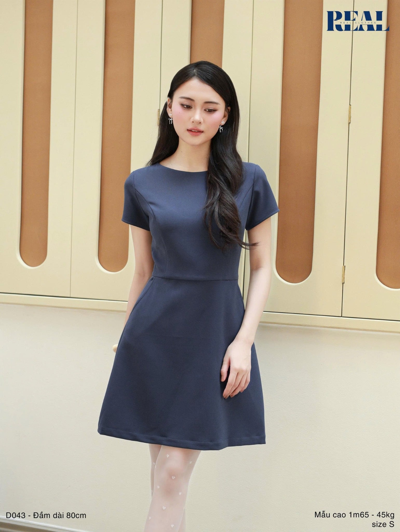 Đầm Jennie form A tay đủ navy