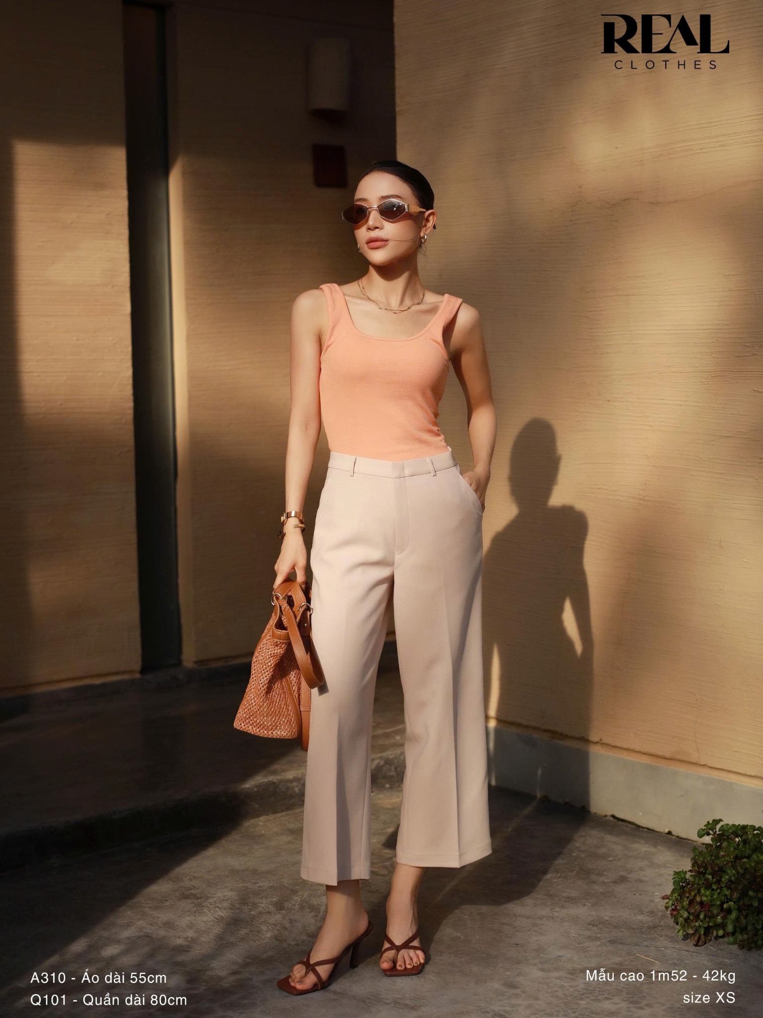 Áo tank top cổ U cam SALE